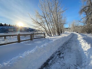Winter scenery along the parks and walkways of Calgary Alberta