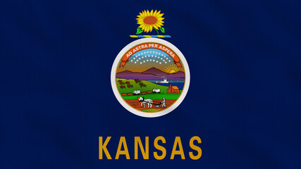 Kansas State - USA - Crumpled Fabric Flag. USA Flag. State of Kansas Flag. North America Flags. Celebration. Flag Day. Patriots. Surface Texture. Background Fabric.