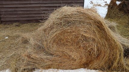 stack of hay in rural yard