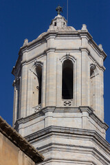 Cathedral tower in  girona spain, blue sky