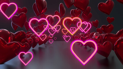 Glow Valentine Heart Background 3d render