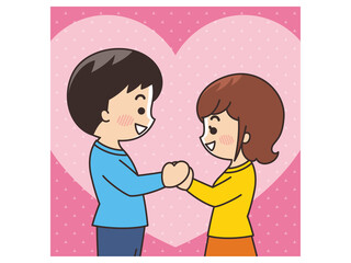 手を取り見つめ合う若いカップル