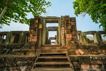 Ancient old sculptures Called Phimai Castle A castle that was built thousands of years There are...