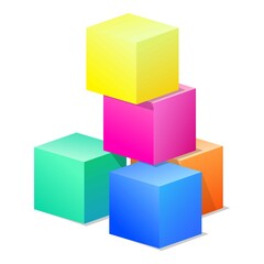Colorful toy cubes icon, cartoon style