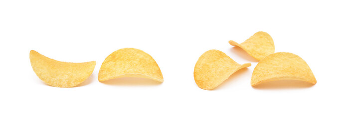 Salted potato chips isolated on white background