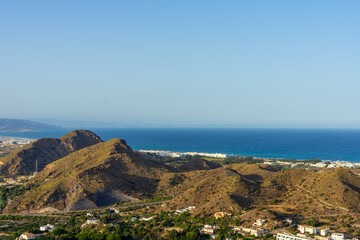 Fototapeta premium Costa de Mojacar playa y Garrucha vista desde Mojacar Pueblo, desde mirador. Costa Almería, España