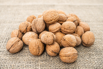 Close up view of walnuts on tabletop