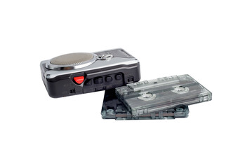 Obraz premium Old audio cassette tape with Cassette player isolated on white background