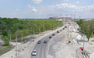 Fototapeta na wymiar Construction of a football stadium in Rostov-on-Don