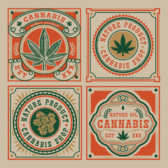 Set of vector emblem of cannabis leaf. Ideal for packaging and other many uses.