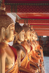 Bangkok. Thailand. Wat Pho, with few tourists in the Buddhist temple complex, which is also known as the Temple of the Reclining Buddha. 