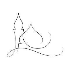 Vector Illustration of Islamic Mosque Line Art Drawing. Good for Greeting Card, Cover, Poster, Banner, Invitation, and others.
