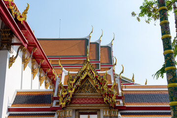 Bangkok. Thailand. Wat Pho, with few tourists in the Buddhist temple complex, which is also known as the Temple of the Reclining Buddha. 