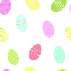 Seamless pattern with Easter eggs. Happy Easter background. Flat design. For prints, textiles, wrappers, packaging, paper, greeting cards.