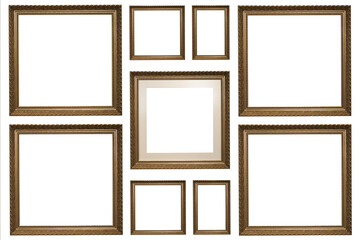 Set of Wooden picture frame Louis dark golden isolated on white background.