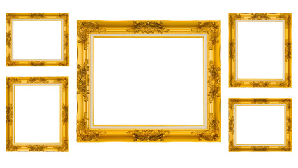 Set of Wooden picture frame Louis golden isolated on white background.