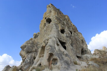 Fairy chimneys shaped by blue sky and wind.
Volcanic rocks formed by wind
