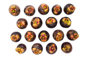 Mangosteen top view isolated on white background.