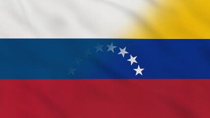 Russia and Venezuela Crumpled Fabric Flag. Russia Flag, Venezuela Flag. South America Flags. Europe Flags. Celebration. Patriots. Surface Texture. Background Fabric.
