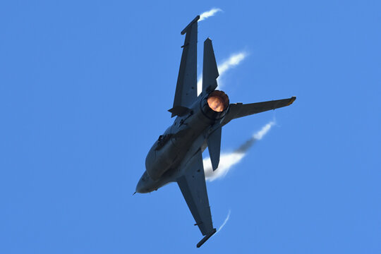 Ishikawa, Japan - September 15, 2019:United States Air Force Lockheed Martin F-16C Fighting Falcon multirole fighter aircraft.