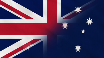 United Kingdom and Australia Crumpled Fabric Flag. United Kingdom Flag. Australia Flag. Europe and Oceania Flags. Celebration. Surface Texture. Background Fabric.