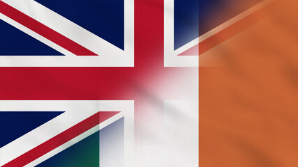 United Kingdom and Ireland Crumpled Fabric Flag. United Kingdom Flag. Ireland Flag, Europe Flags. Celebration. Surface Texture. Background Fabric.