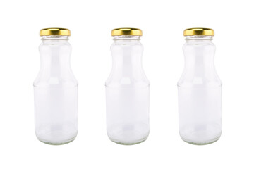 Empty glass bottles of milk isolated on white background.
