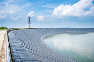 Lam Takong Reservoir Views, water reservoir with black plastic liner, Sikhio, Nakhon Ratchasima, Thailand.