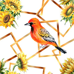 sunflowersseamless pattern. Hand drawn. Watercolor pencils