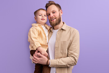 Handsome Caucasian Man Enjoy Spending Time With Son, In Casual Outfit