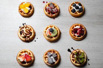 Cafe - Mini Waffles with cream and fruit topping