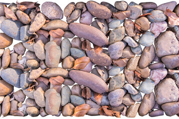 River Stones with Dry leaf on White Background.
