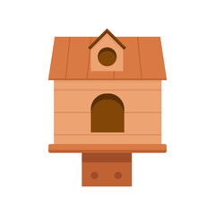 Handmade wooden birdhouse of original architecture, isolated on white background. International Bird Day. Crafts made of wood and nails. Nature protection. Vector illustration, flat cartoon style