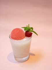 Cafe - Pink drink with mocktail and strawberry