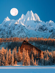 High Tatras Slowakai ,Europe moutains ,winter moon, day moon,