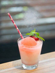Cafe - Pink drink with mocktail and strawberry