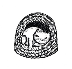 The cat pattern is made in black liner on a white background.