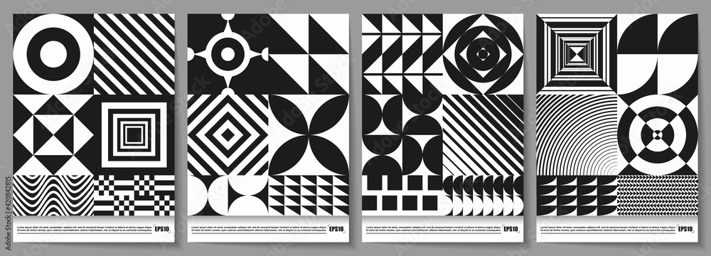 Poster eps10 set of a4 covers with geometric shapes on halftone. easy to adapt to your project. perfect for