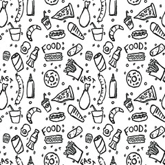 Naklejka premium seamless pattern with food icons on white background. doodle food vector illustration.