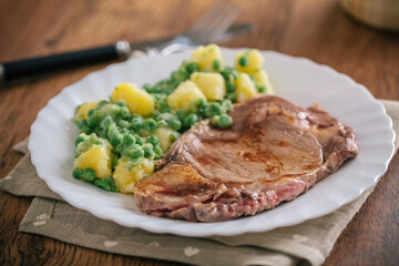 Beef steak with mixed vegetables. High quality photo.