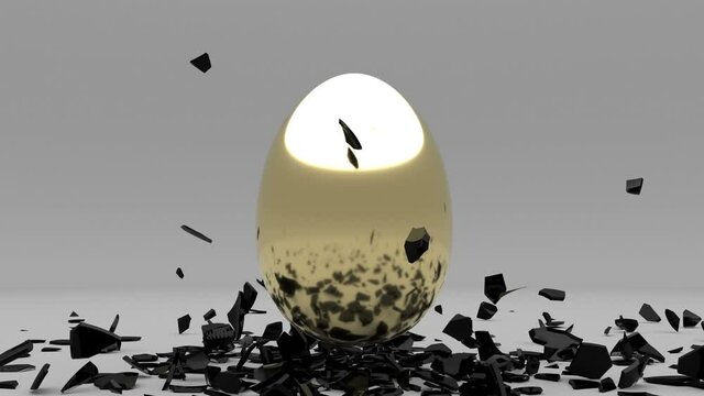 The black shell explodes and underneath is a golden egg