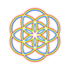 Sacred geometry, colorful rainbow seed of life. Vector illustration.