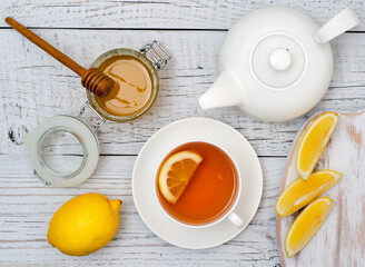 Healthy tea with lemon and honey