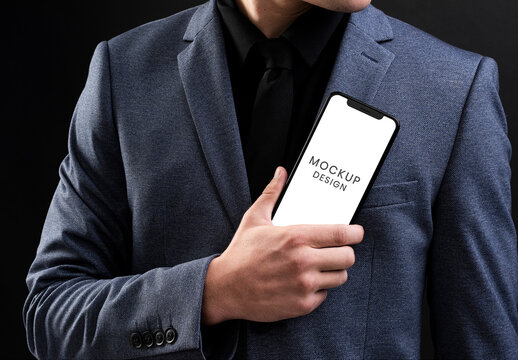 Businessman Holding Smartphone Mockup