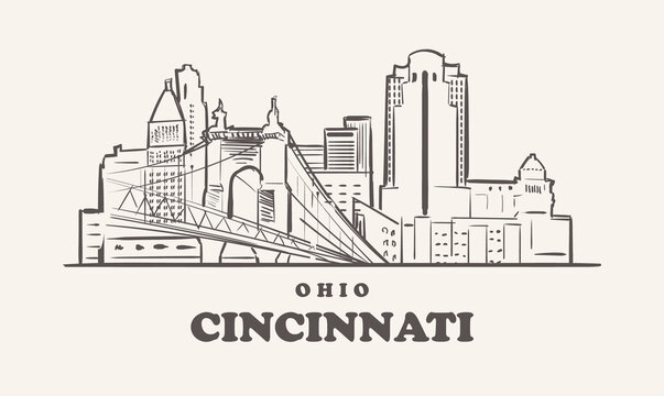 Cincinnati skyline, ohio drawn sketch