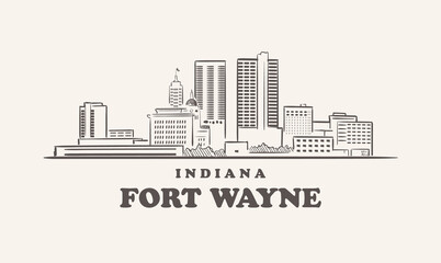 Fototapeta Fort Wayne skyline, indiana drawn sketch obraz