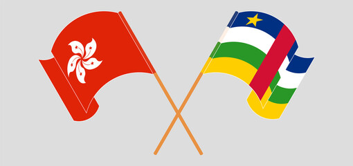Crossed and waving flags of Hong Kong and Central African Republic