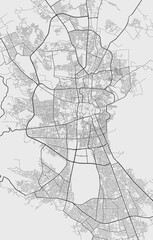 Urban city map of Sanaa. Vector poster. Grayscale street map.