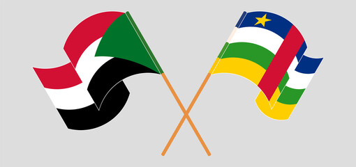 Crossed and waving flags of the Sudan and Central African Republic