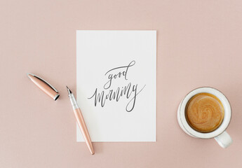 White Paper Mockup on Pink Table